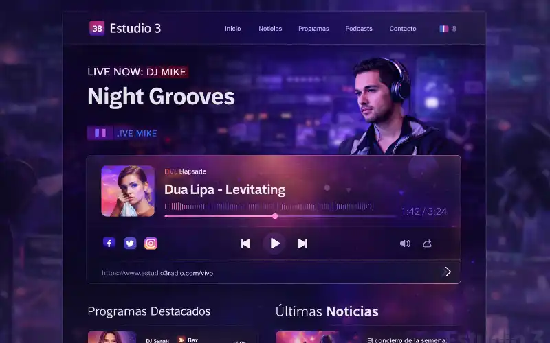 Mockup del Player Integrado en la Web